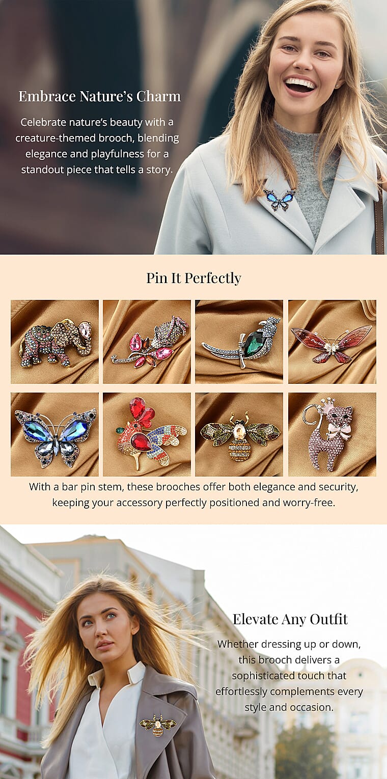 Color Austrian Crystal Brooch in SilvertoneBanner