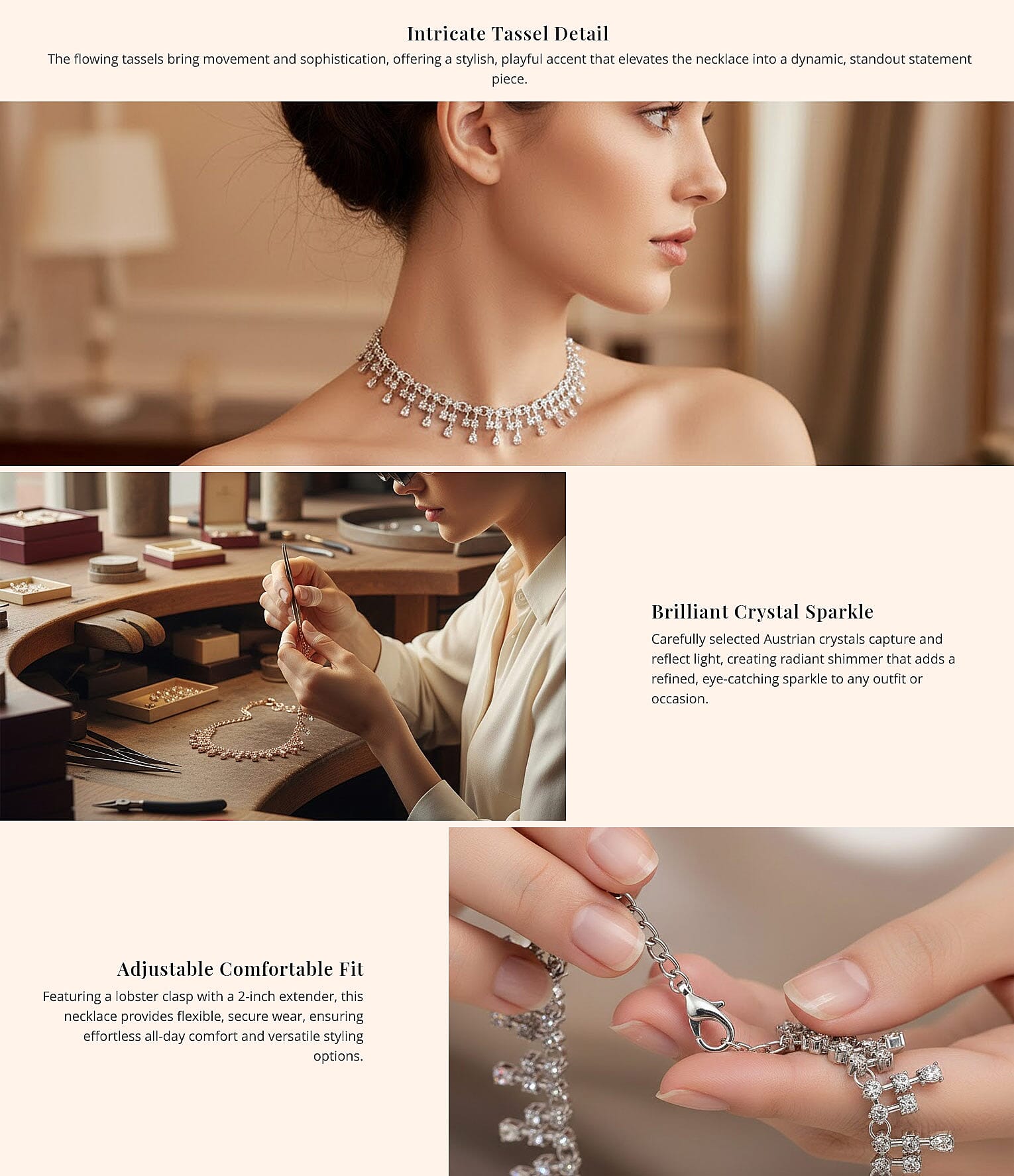 Austrian Crystal Tassels Necklace Banner