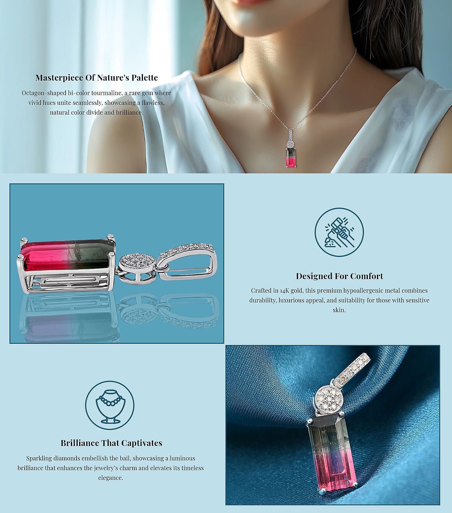 Certified Luxoro AAA Bi-Color Tourmaline and G-H I2 Diamond 3.66 ctw Pendant in 14K White Gold Banner