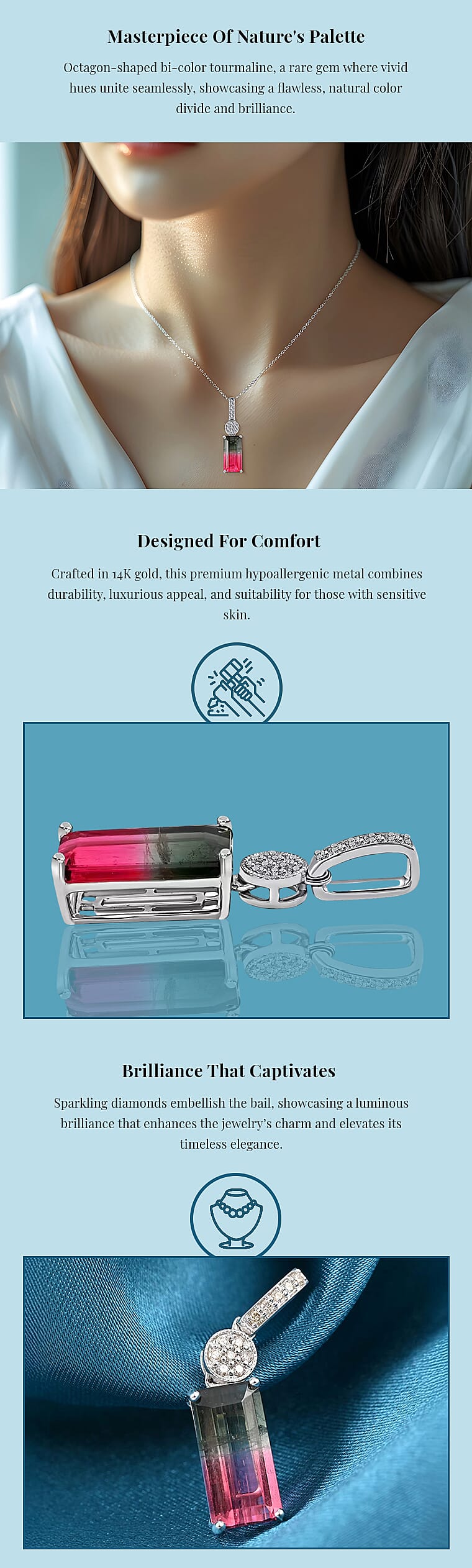 Certified Luxoro AAA Bi-Color Tourmaline and G-H I2 Diamond 3.66 ctw Pendant in 14K White GoldBanner