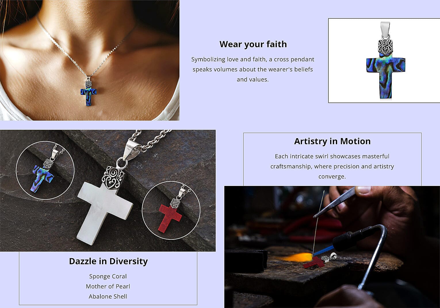 Abalone Shell Cross Pendant in Sterling Silver Banner