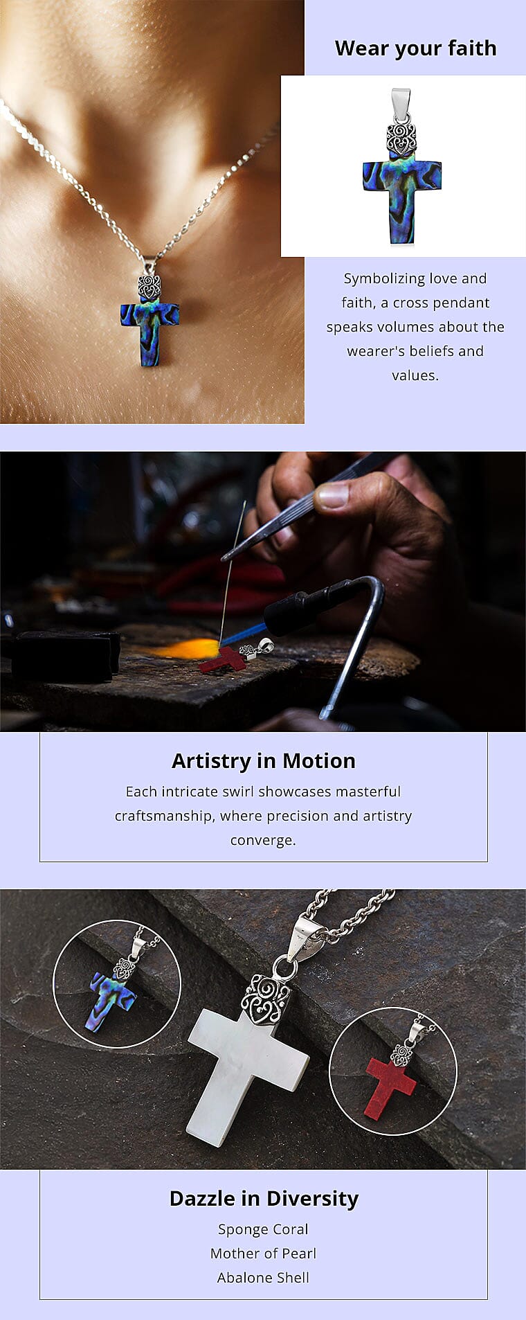 Abalone Shell Cross Pendant in Sterling Silver Banner