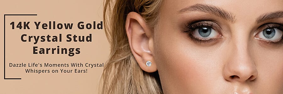 14K Yellow Gold Crystal Stud Earrings  Banner