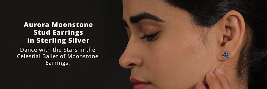 Aurora Moonstone Stud Earrings in Sterling Silver  Banner
