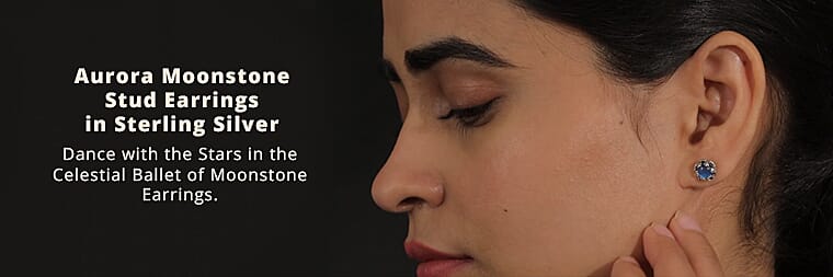 Aurora Moonstone Stud Earrings in Sterling Silver Banner