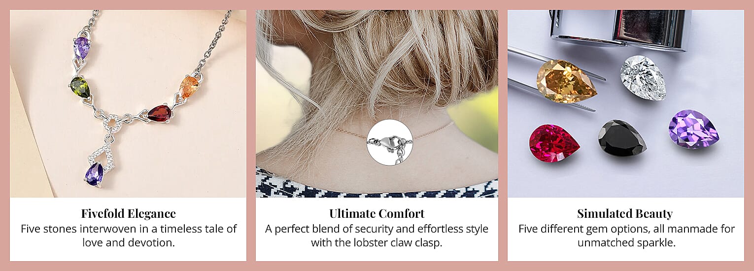 Simulated Diamond Necklace in Sterling Silver and Stainless Steel Banner