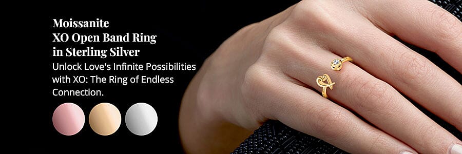 Moissanite XO Open Band Ring in Sterling Silver Banner
