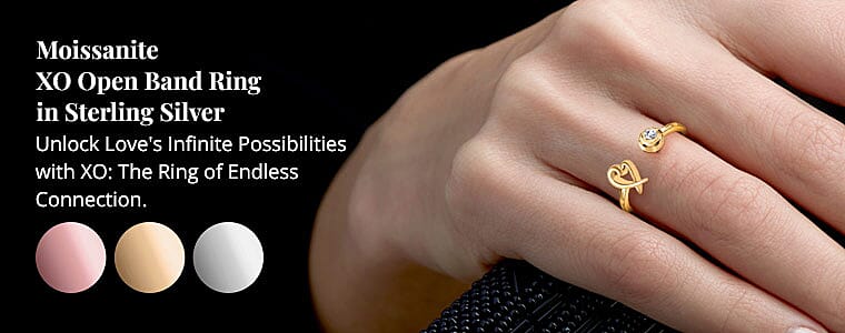 Moissanite XO Open Band Ring in Sterling Silver Banner