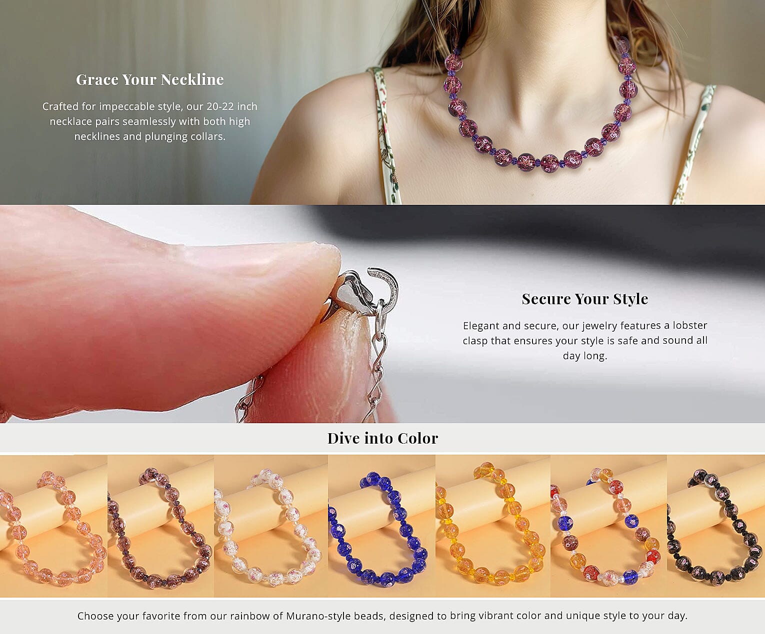 Purple Color Murano Style and Purple Glass Beaded Necklace Banner