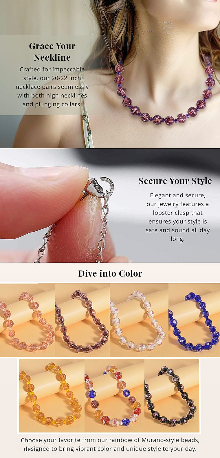 Purple Color Murano Style and Purple Glass Beaded Necklace Banner