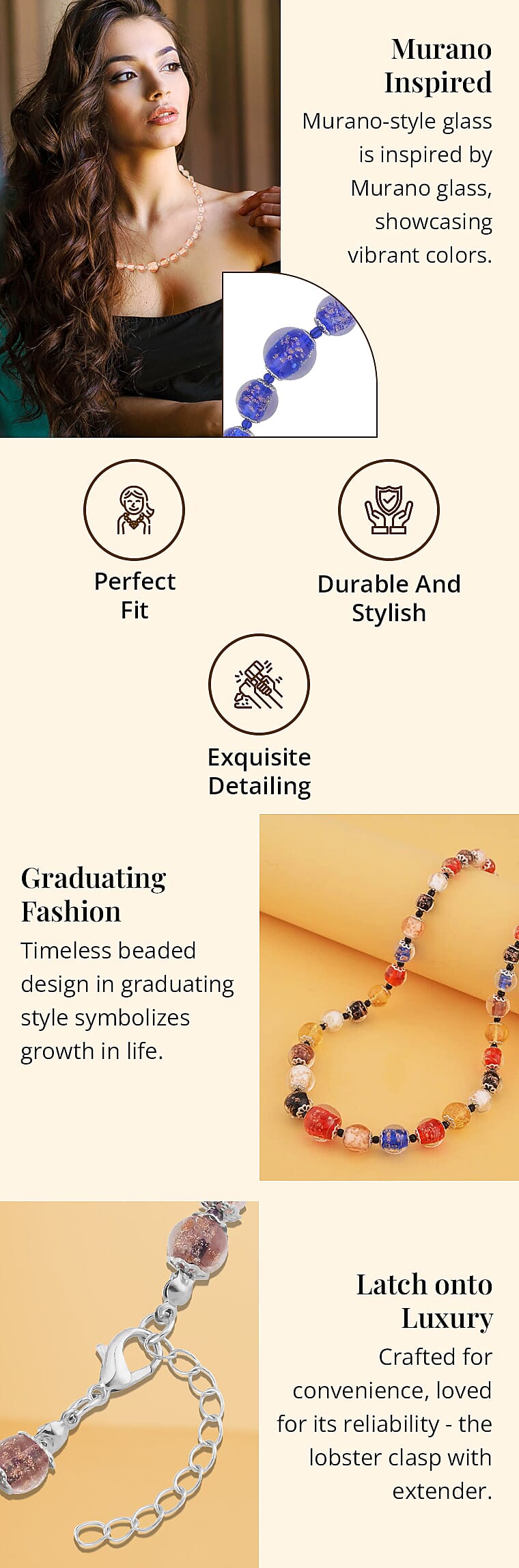 Murano Style and Pink Glass Beaded Necklace in SilvertoneBanner