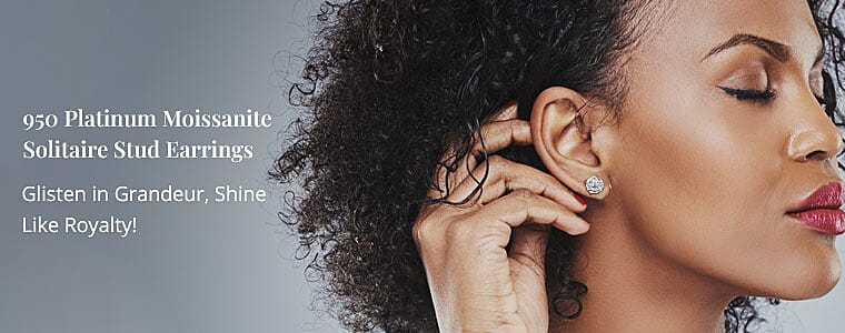 950 Platinum Moissanite Solitaire Stud Earrings Banner