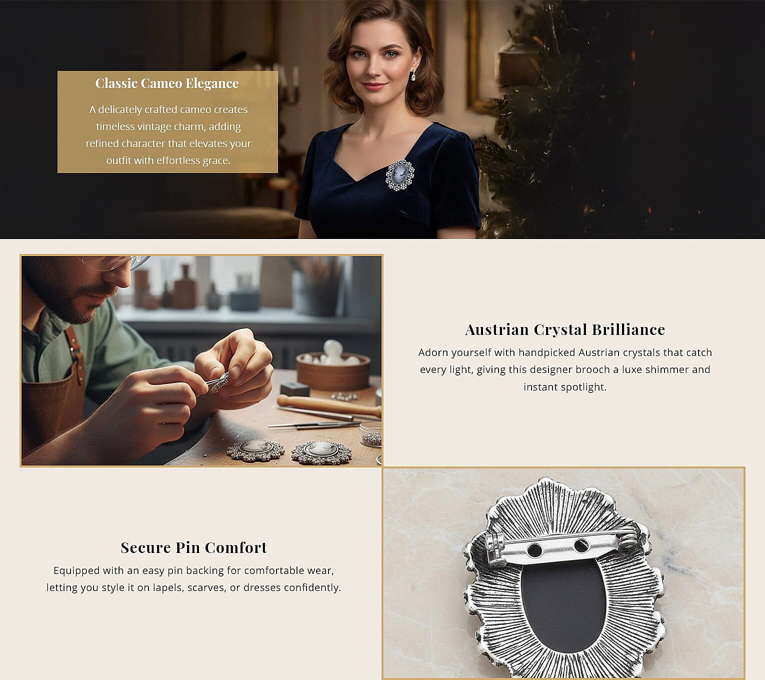 White Austrian Crystal, Chroma Brooch in Stainless Steel Banner