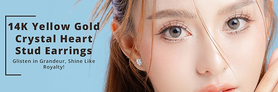 14K Yellow Gold Crystal Heart Stud Earrings Banner