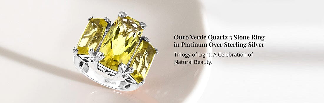 Ouro Verde Quartz 3 Stone Ring in Platinum Over Sterling Silver Banner