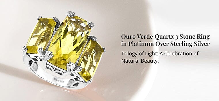 Ouro Verde Quartz 3 Stone Ring in Platinum Over Sterling Silver Banner