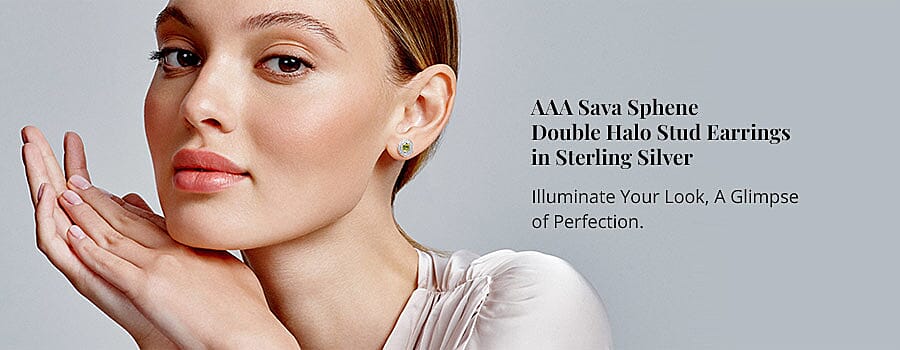 AAA Sava Sphene Double Halo Stud Earrings in Sterling Silver Banner
