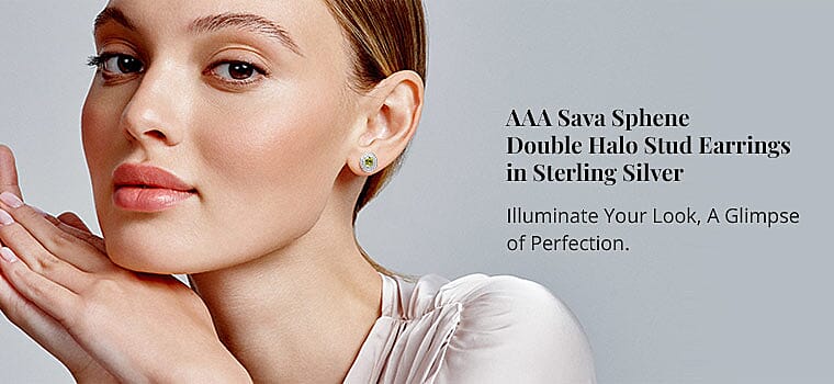 AAA Sava Sphene Double Halo Stud Earrings in Sterling Silver Banner
