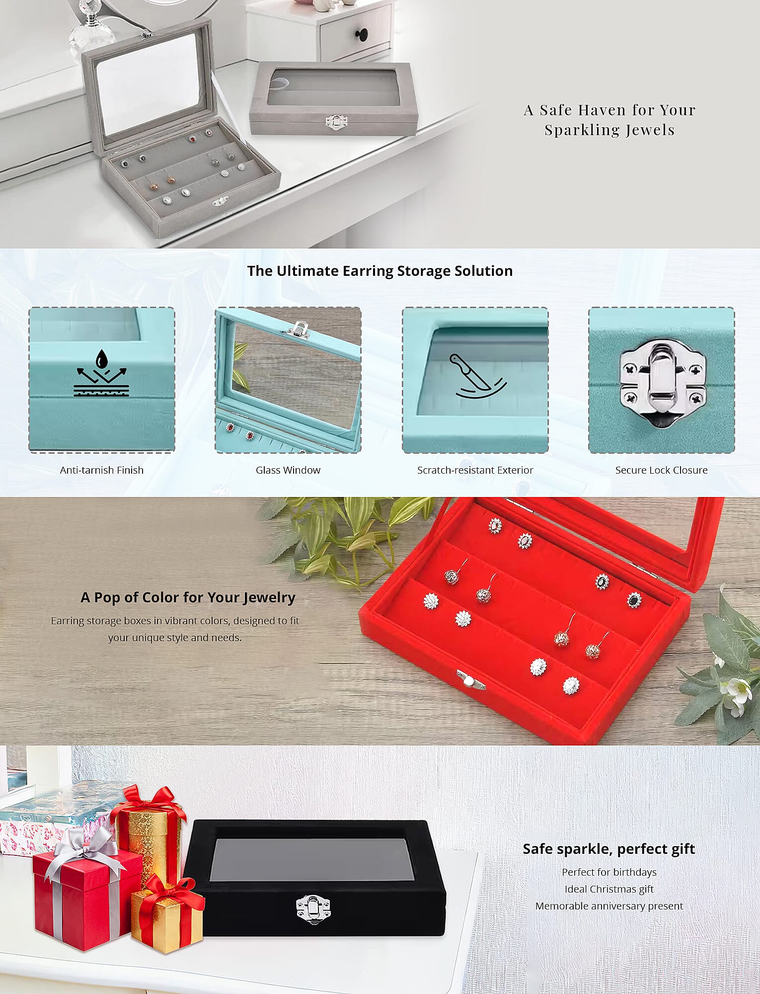 Pink Velvet Earring Box with Glass Window Banner