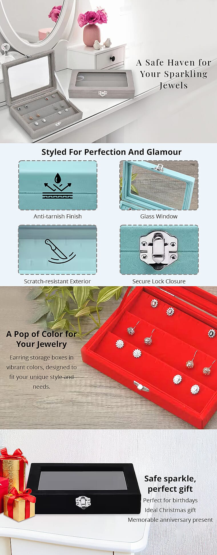 Pink Velvet Earring Box with Glass Window Banner