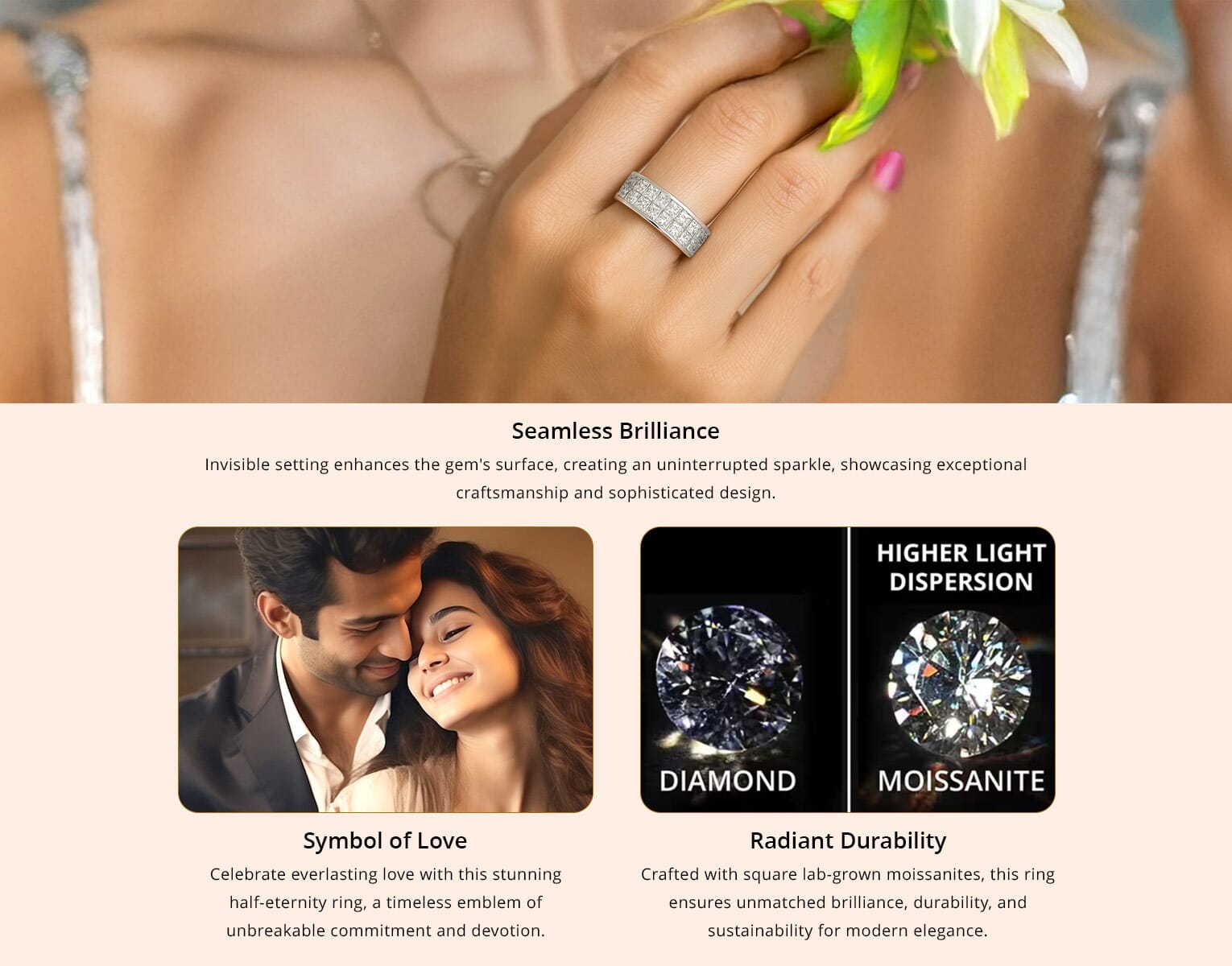 Buy Moissanite Half Eternity Band Ring ,Moissanite Invisible