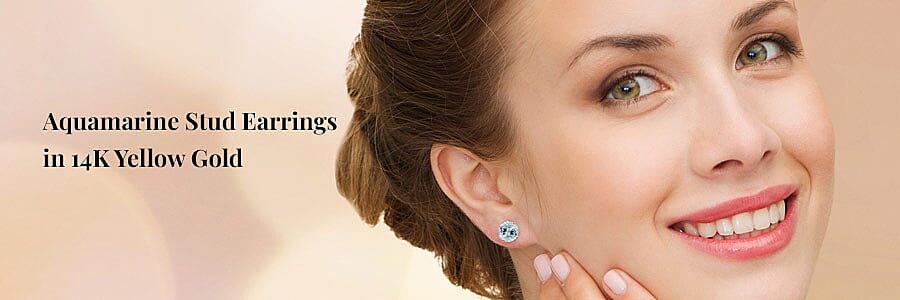 Aquamarine Stud Earrings in 14K Yellow Gold Banner