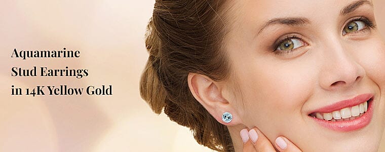 Aquamarine Stud Earrings in 14K Yellow Gold Banner
