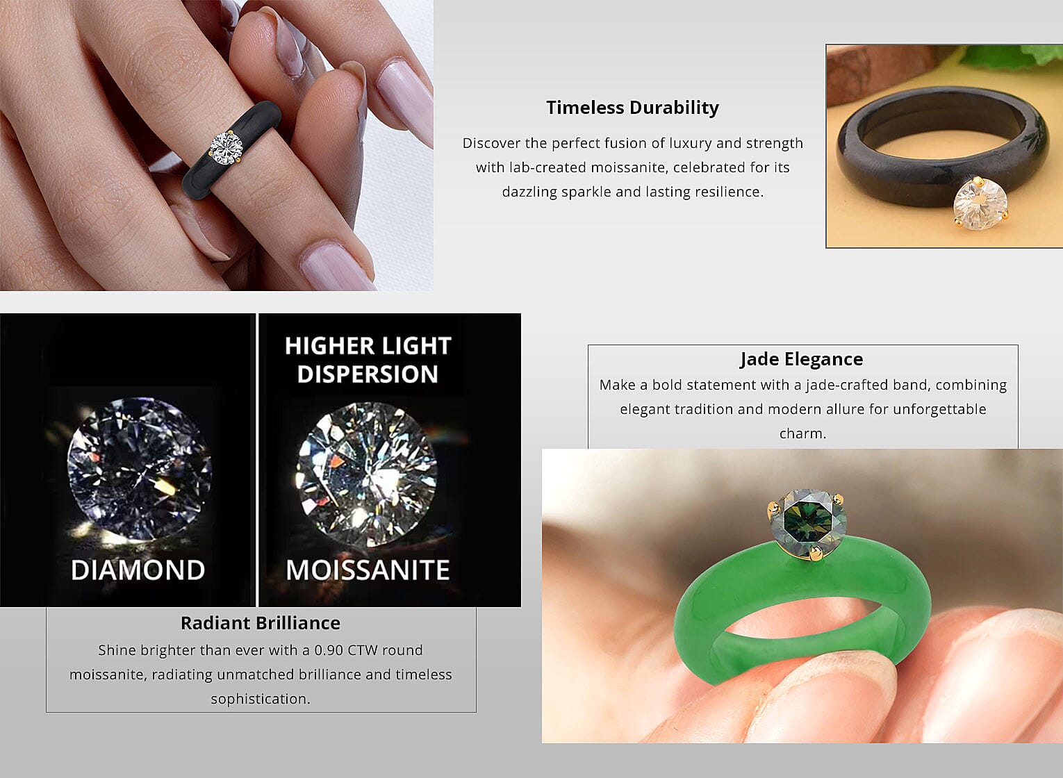Moissanite and Black Jade (D) Ring in Vermeil Yellow Gold Over Sterling Silver Banner