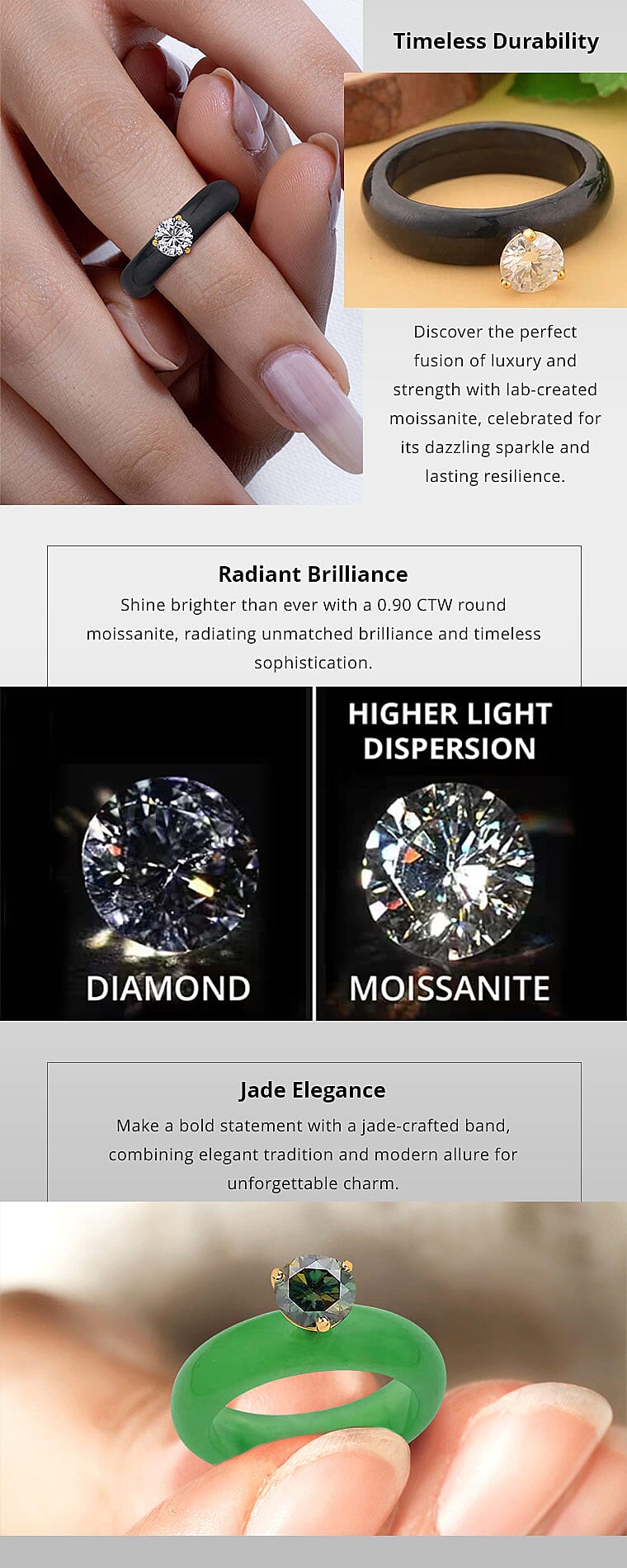 Moissanite and Black Jade (D) Ring in Vermeil Yellow Gold Over Sterling Silver Banner