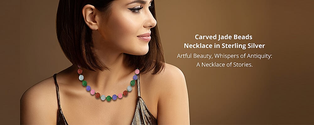 Carved Jade Beads Necklace in Sterling Silver Banner