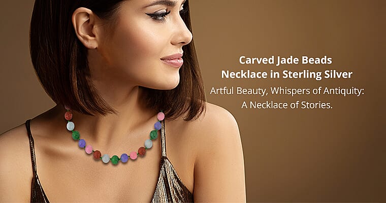 Carved Jade Beads Necklace in Sterling Silver Banner
