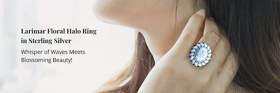 Larimar Floral Halo Ring in Sterling Silver Banner