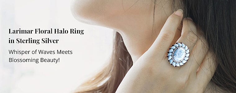 Larimar Floral Halo Ring in Sterling Silver Banner