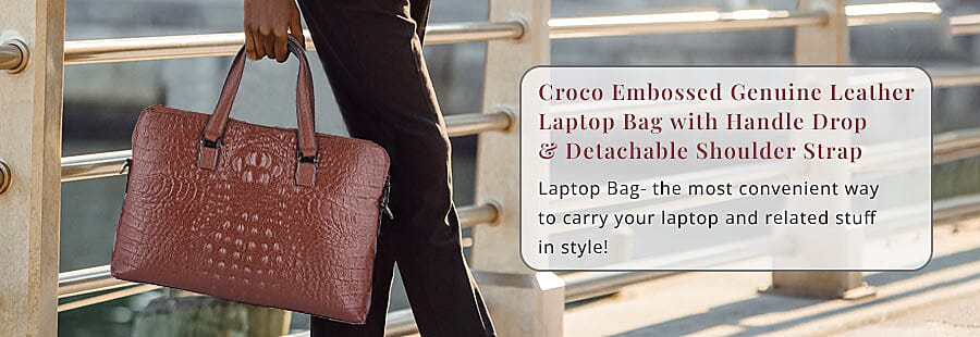 Croco Embossed Genuine Leather Laptop Bag  Banner
