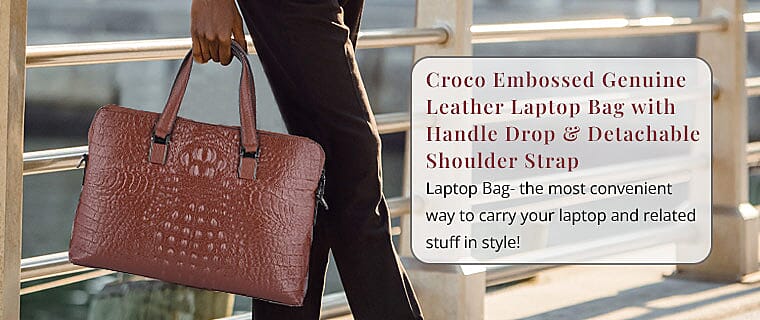Croco Embossed Genuine Leather Laptop Bag  Banner