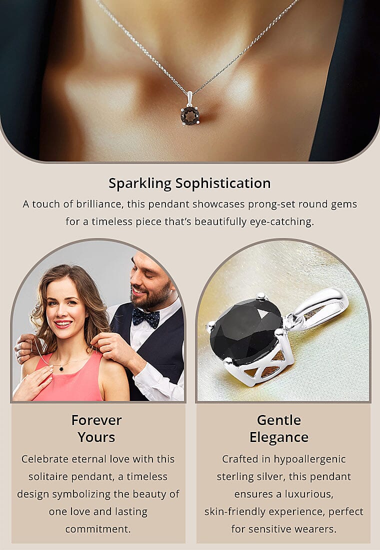 Thai Black Spinel 3.25 ctw Solitaire Pendant in Sterling Silver Banner