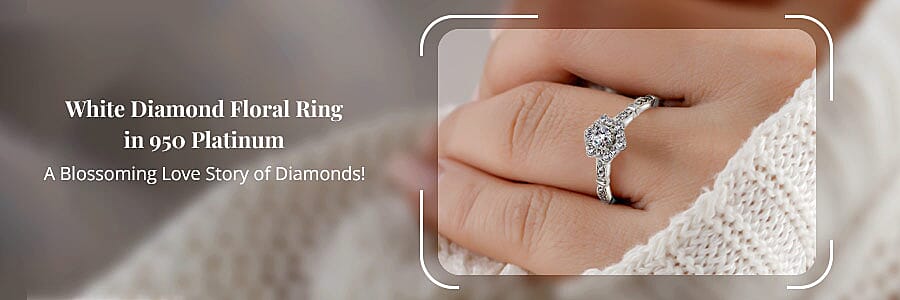 White Diamond Floral Ring in 950 Platinum Banner