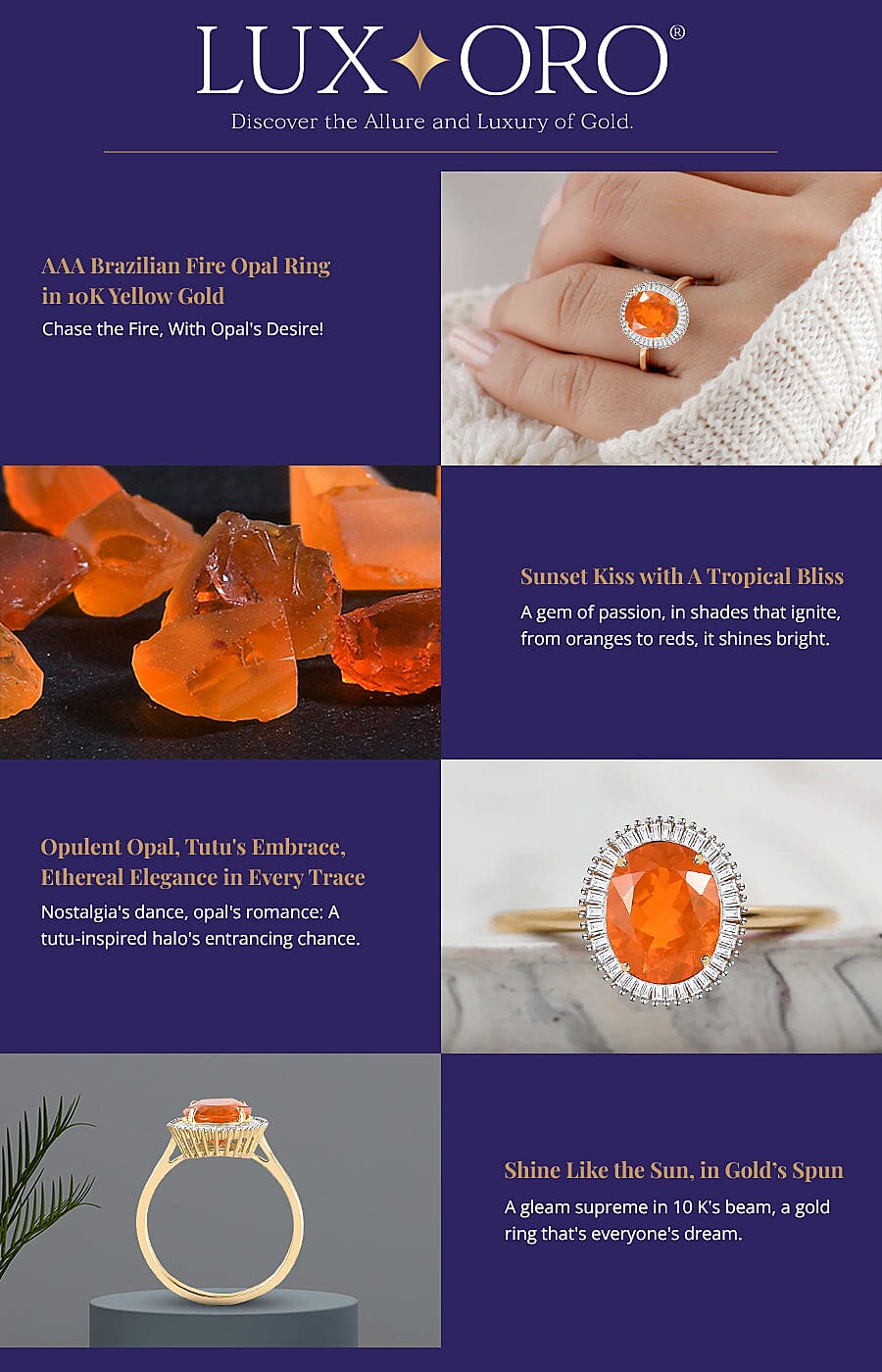 Luxoro AAA Brazilian Fire Opal Ring in 10K Yellow Gold Banner