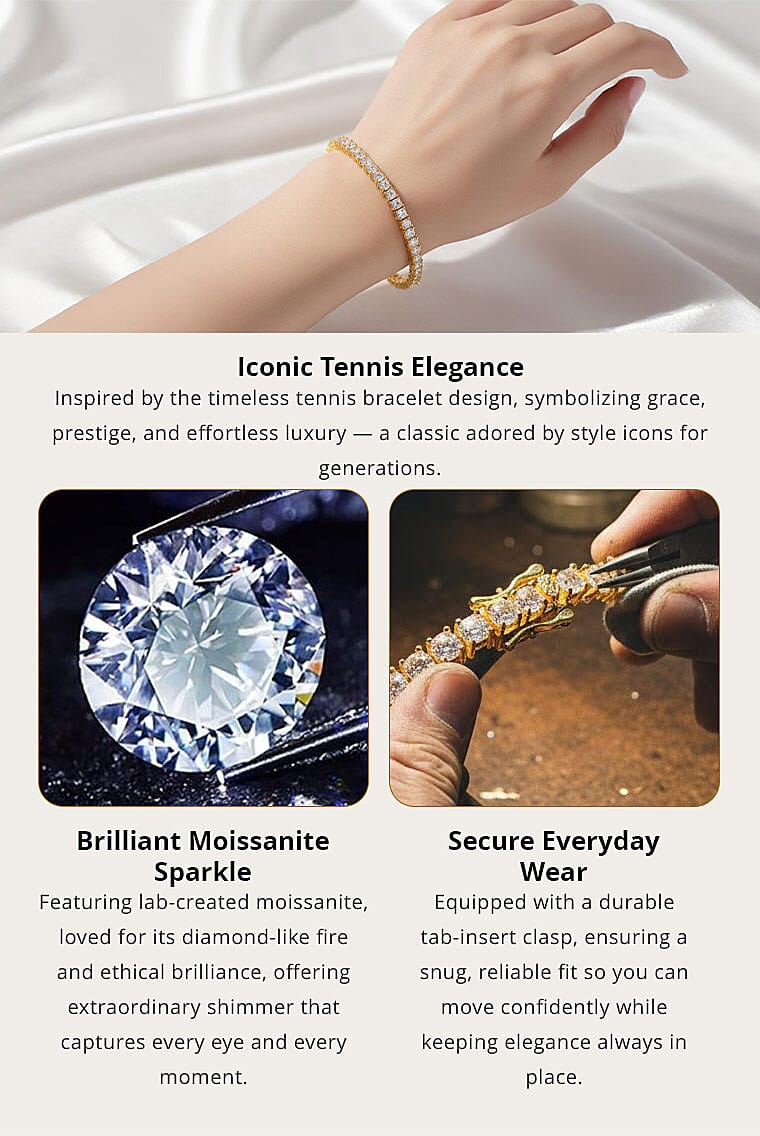 Moissanite Tennis Bracelet in Vermeil Yellow Gold Over Sterling Silver (7.25 In) 14.00 ctw Banner