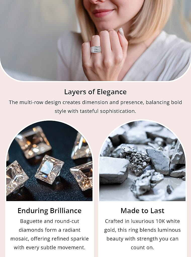 NY Closeout 10K White Gold Diamond (G-H, SI) Multi Row Ring, Wedding Band Ring For Women (8.80 g) 2.00 ctw Banner