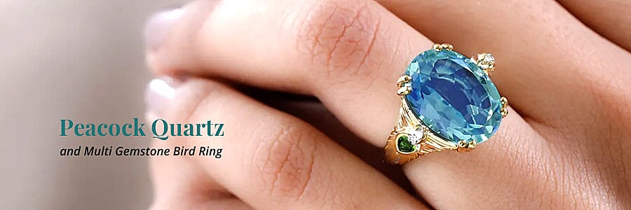 Peacock Quartz and Multi Gemstone Bird Ring Banner