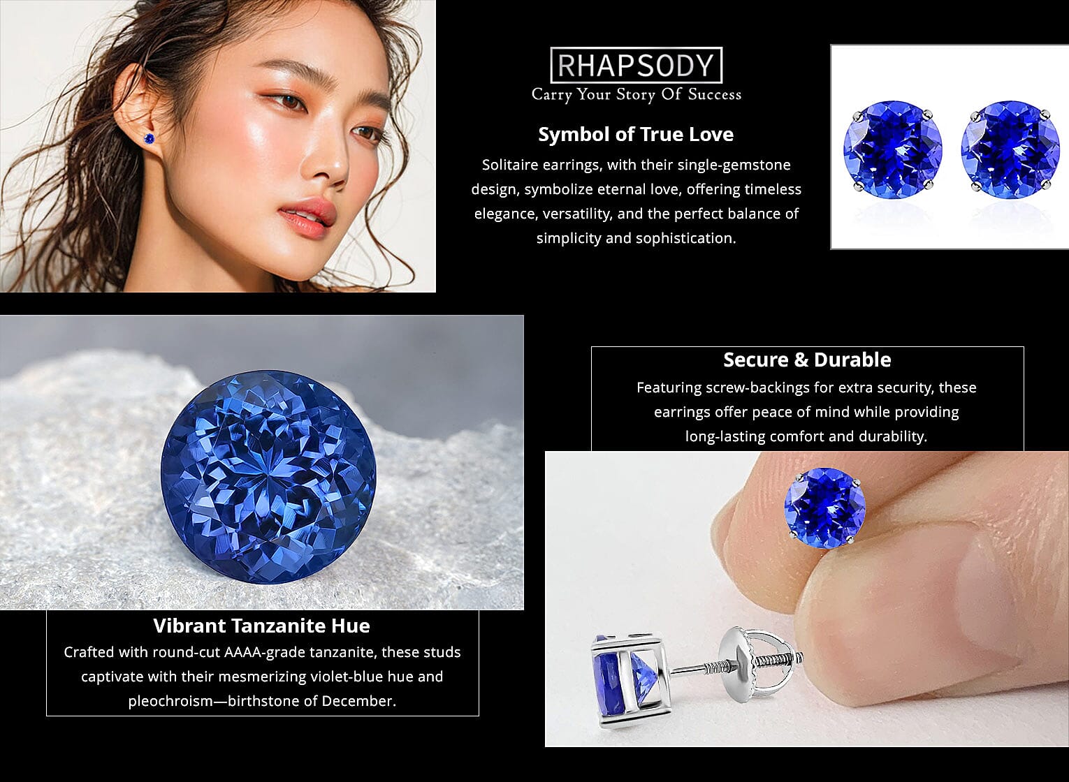 Rhapsody Certified & Appraised AAAA Tanzanite 2.50 ctw Earrings Banner