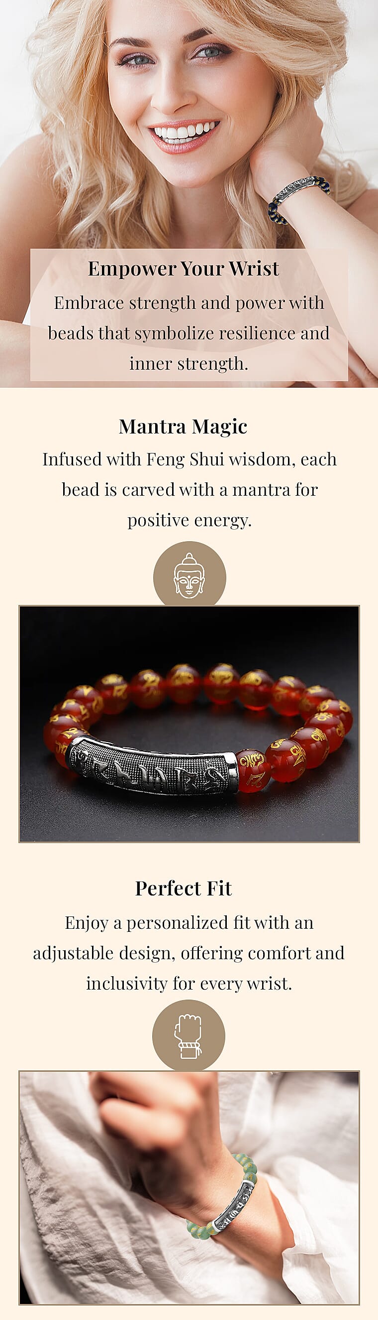 Feng Shui Mantra Lapis Lazuli Carved Beaded Stretch Bracelet in SilvertoneBanner