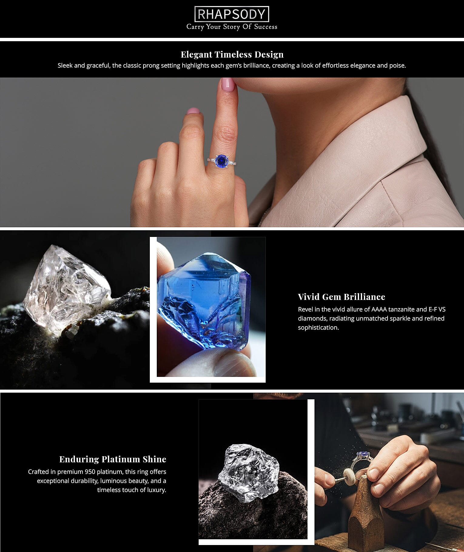 Rhapsody Certified And Appraised AAAA Tanzanite Ring, E-F VS Diamond Accent Ring, 950 Platinum Ring, Wedding Ring 4.50 Grams 2.20 ctw Banner