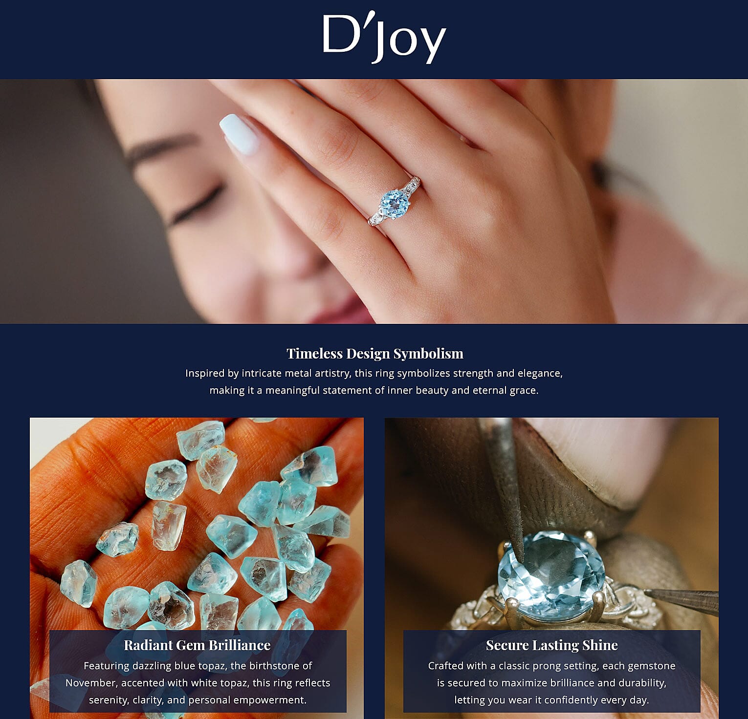 D'Joy Sky Blue Topaz and White Topaz 2.35 ctw Ring in Sterling Silver Banner
