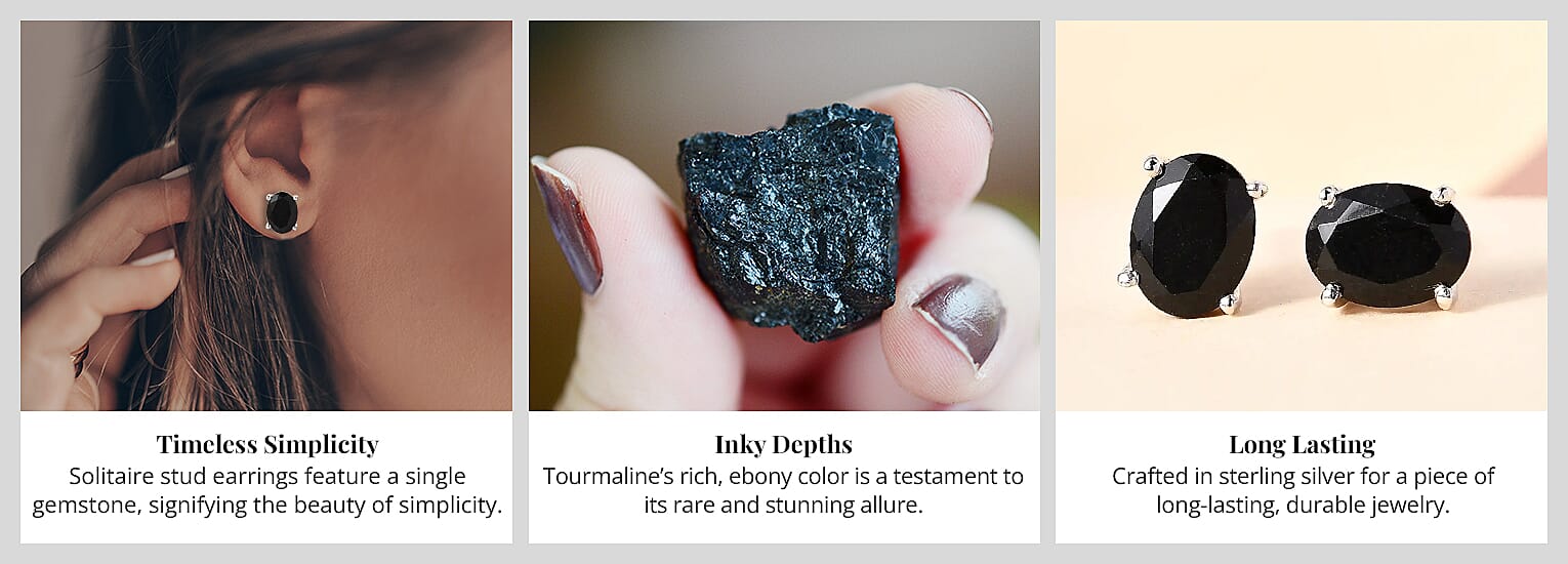 Australian Black Tourmaline Solitaire Stud Earrings Banner