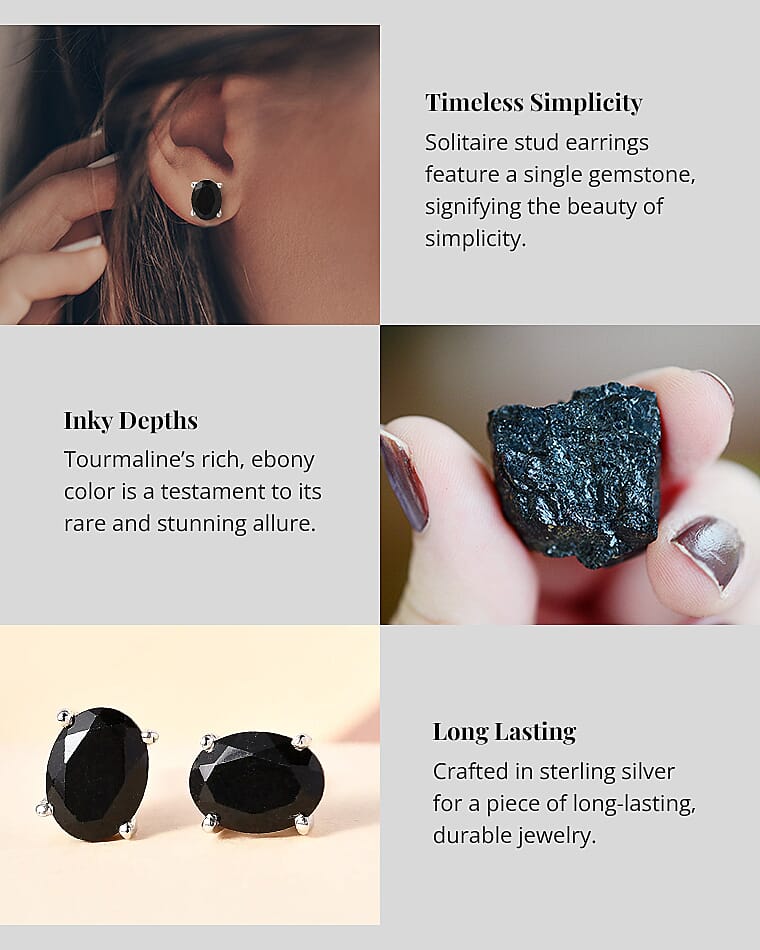Australian Black Tourmaline Solitaire Stud Earrings Banner