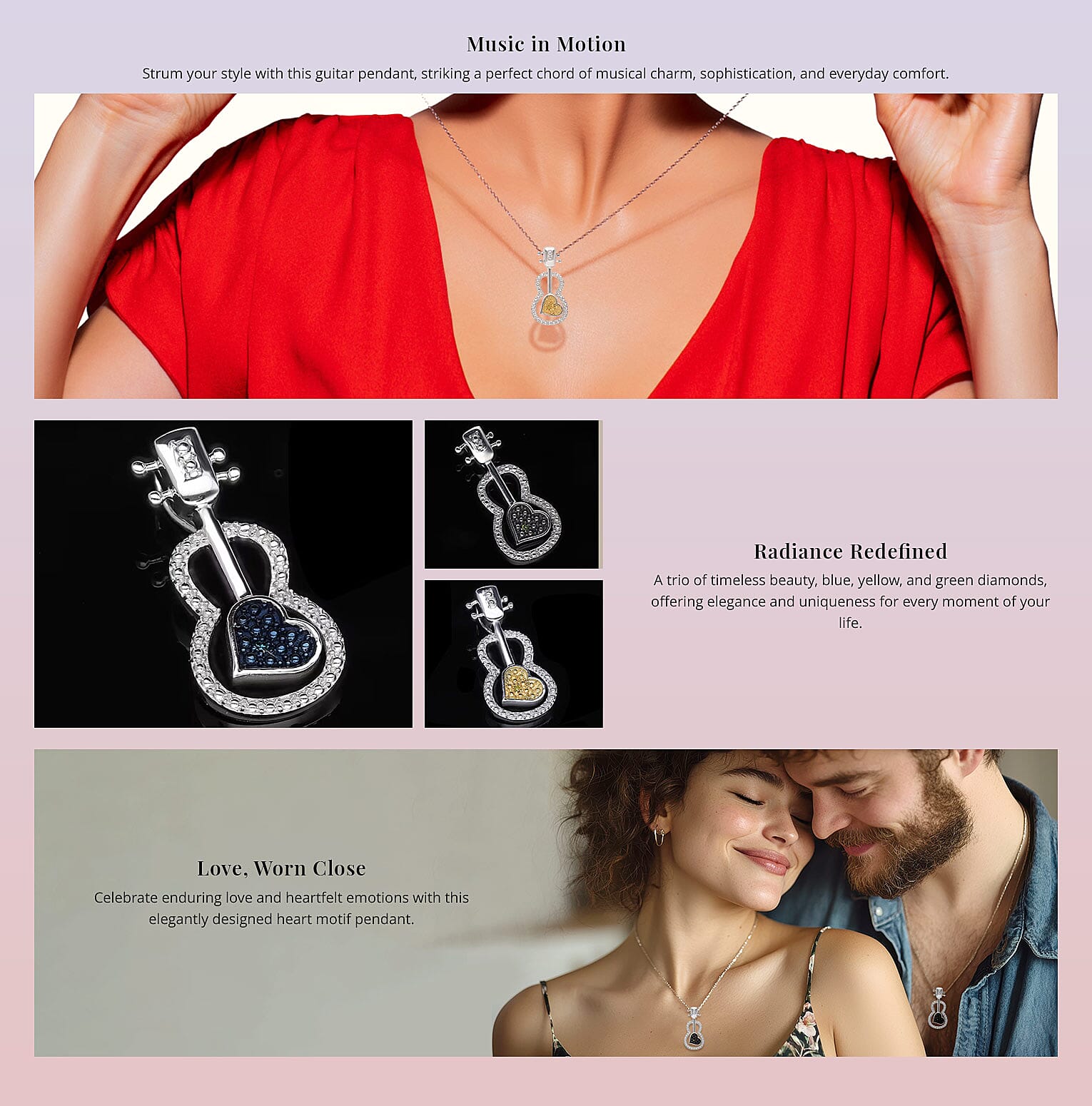 Yellow Diamond Accent Guitar Pendant in Platinum Over Sterling Silver Banner