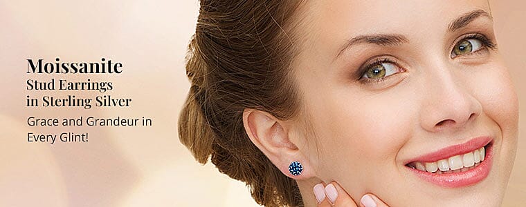 Moissanite Stud Earrings in Sterling Silver Banner