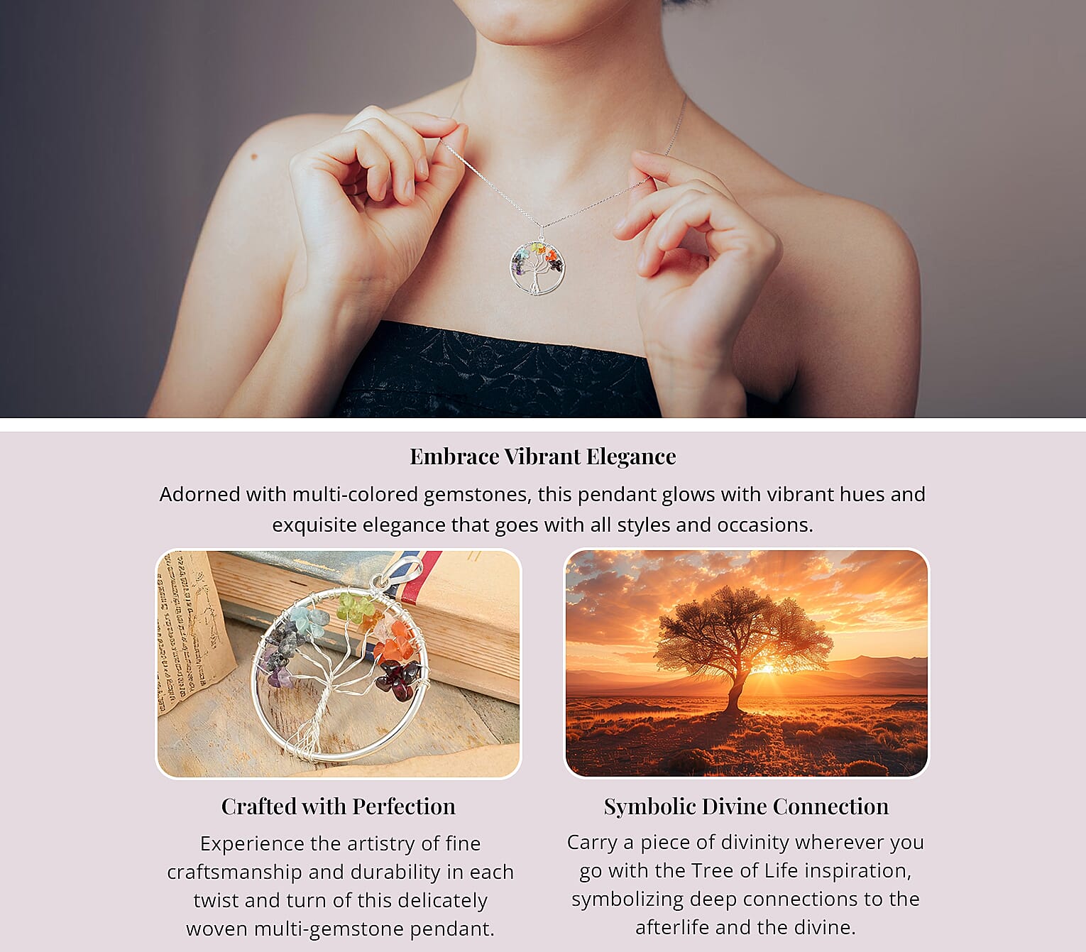 Multi Gemstone Tree of Life Pendant in Silvertone 22.80 ctw Banner